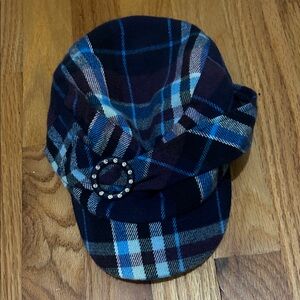 D&Y Blue Plaid Hat with Rhinestone Accent